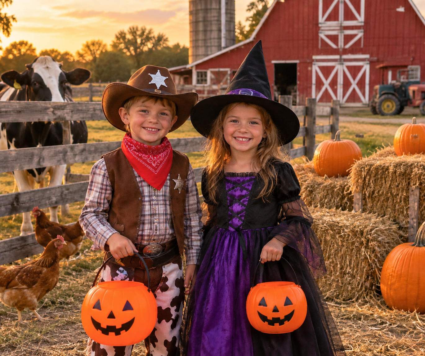 Children dressed in Halloween costumes for Fall Fun Fest at Lone Jack Acres
