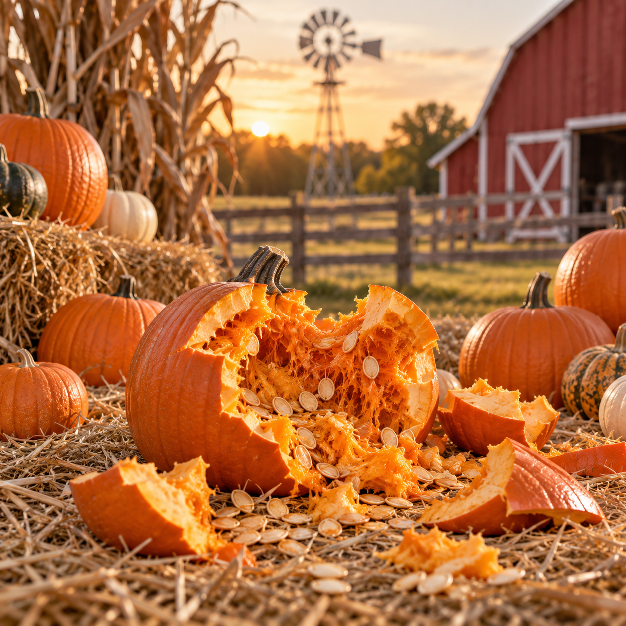 Smashed pumpkin during the Fall Fun Fest season finale at Lone Jack Acres